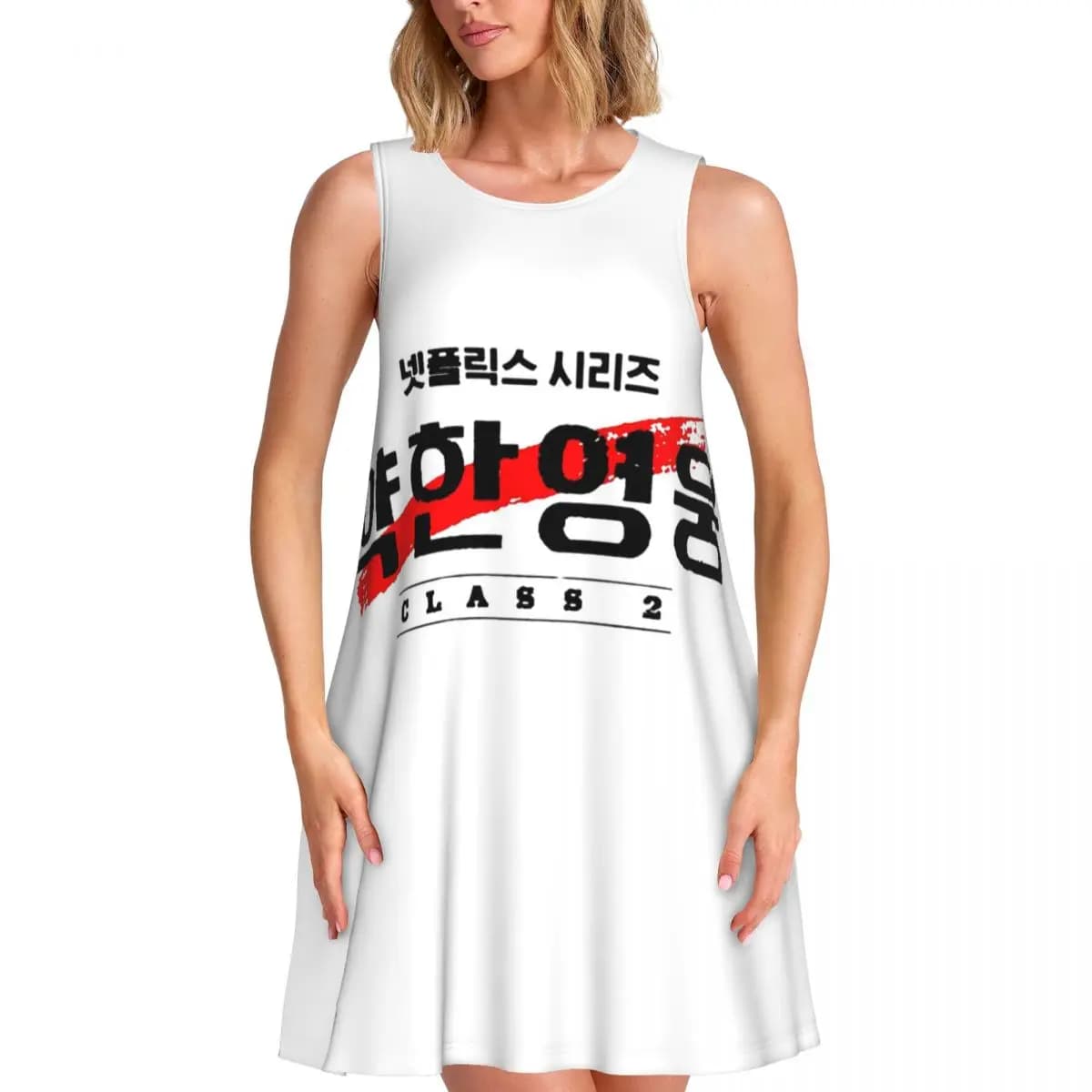 Kdrama Weak Hero Class 2 Logo Summer Abito da donna a maniche corte casual senza maniche con scollo rotondo Vestiti larghi Street Robe