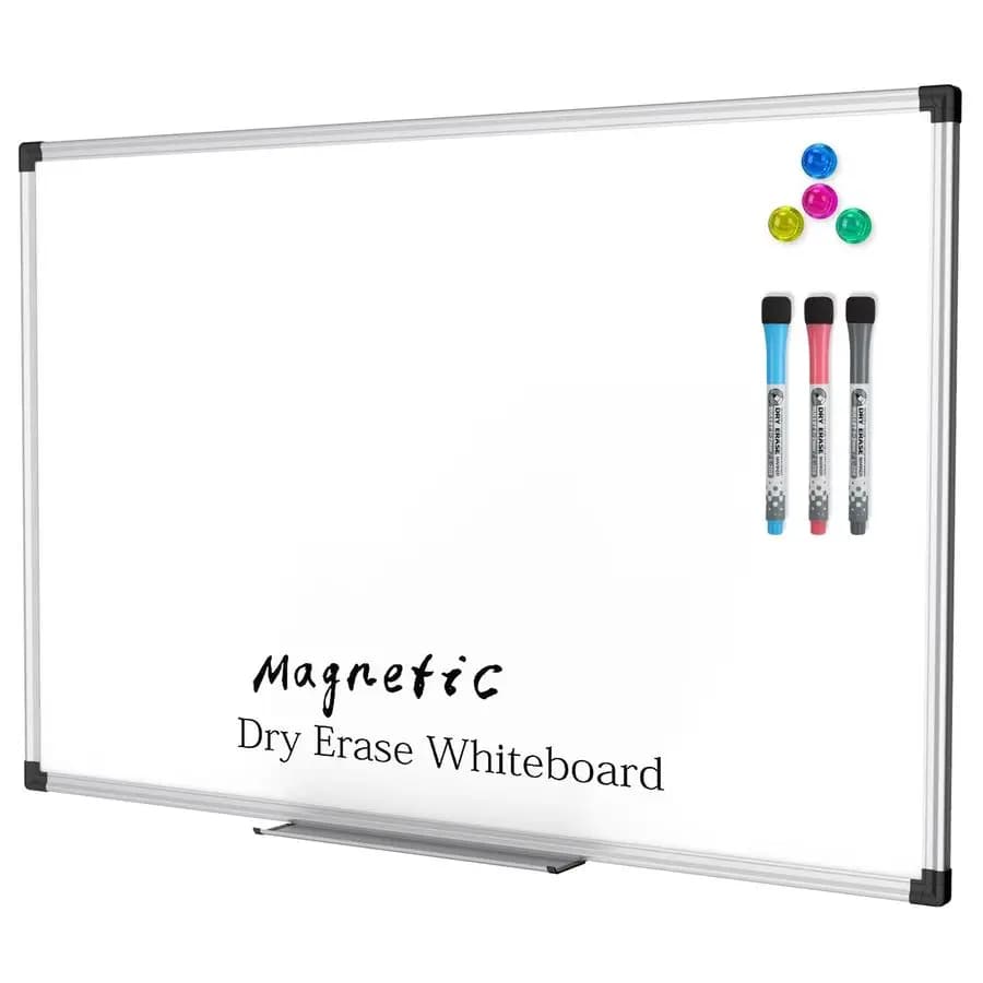 Lavagna Magnetica Cancellabile a Secco, 91 x 61 cm, Bifacciale, Cornice in Alluminio Argento