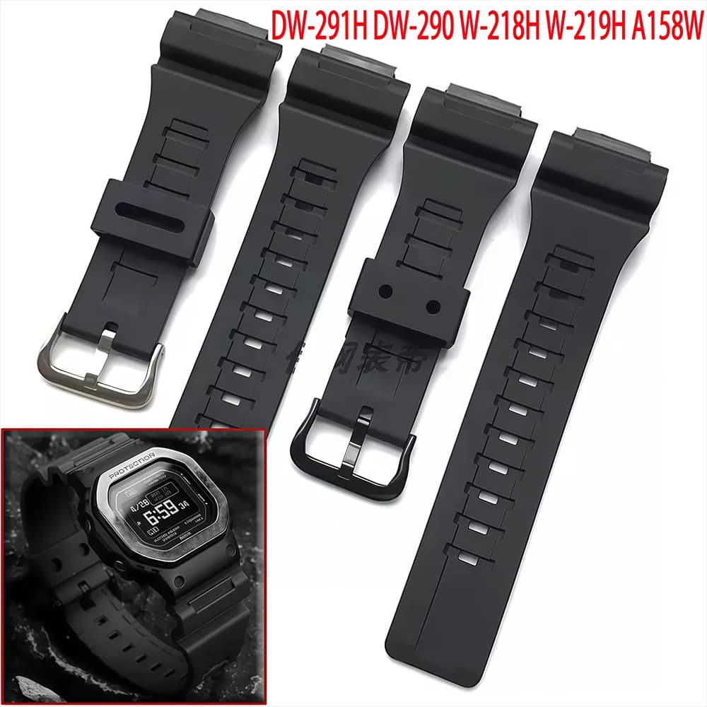 For Casio G-SHOCK small square Watch DW-291H DW-290 W-218H W-219H A158W modified Watch Strap Silicone rubber Wrist band Men 18mm