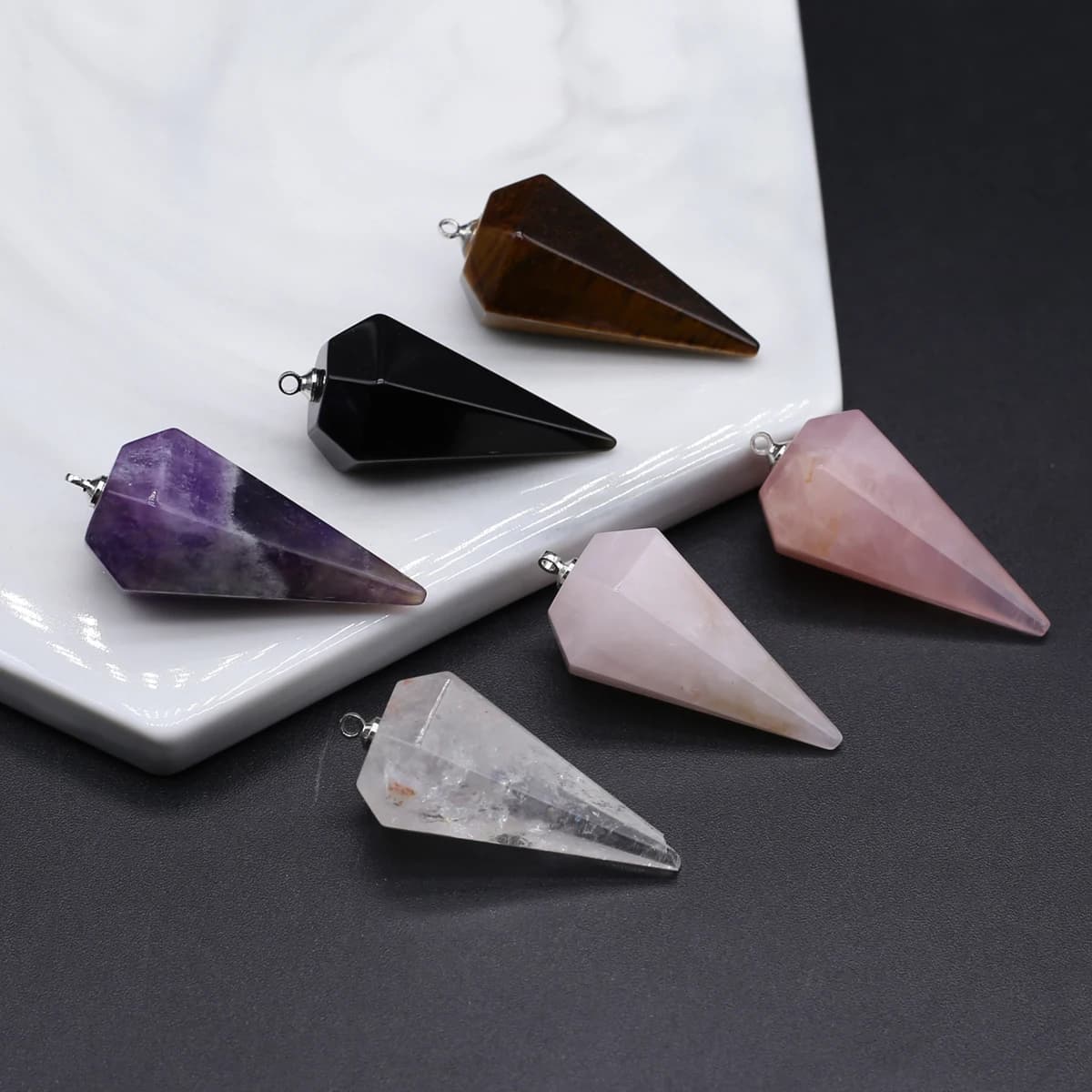 Ciondolo in cristallo cono Reiki pietra naturale quarzo rosa ametista ciondoli a pendolo per collana fai da te che fanno accessori per gioielli