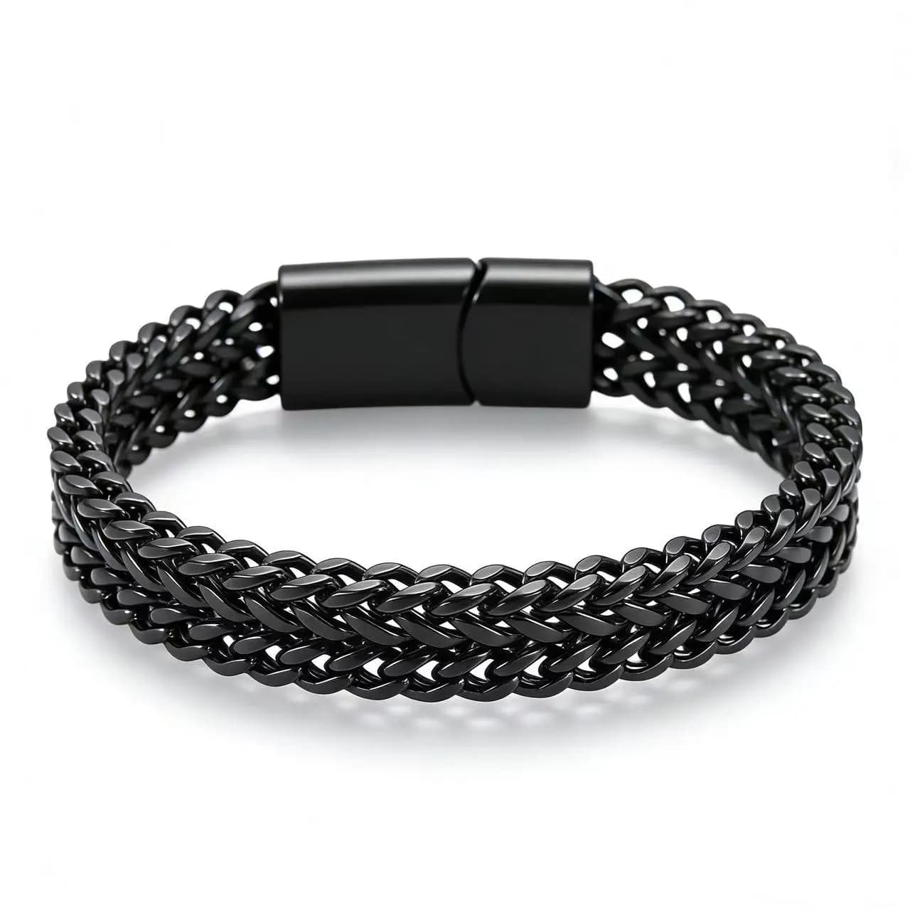 Bracciale a catena nero in acciaio inossidabile HNSP da 10 mm per uomo, gioielli punk gotici, chiusura magnetica, accessorio con fibbia nascosta