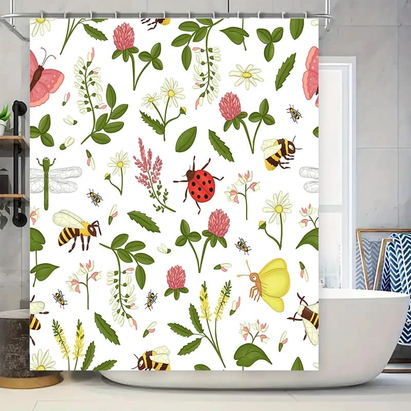 Set di tende da doccia Nature's Beauty con farfalle api stampa floreale bianca decorazioni per la casa tappetino da bagno tappeto da bagno antiscivolo asciutto