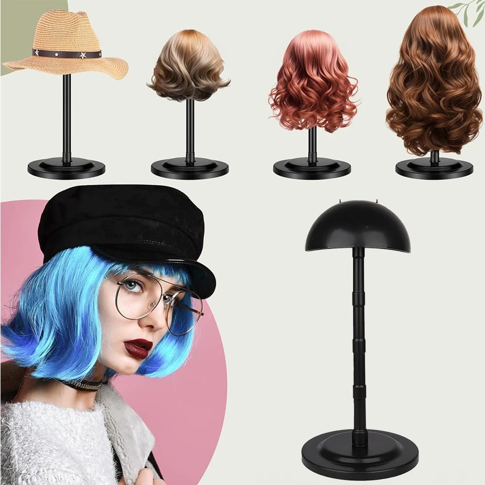 Adjustable Height Wig Stand 4.3-14.2 Inch Non-Slip Portable Wig Head Holder Hat/Cap Display Stand for Wigs
