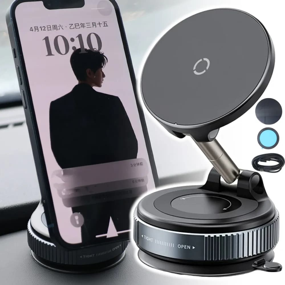 Magnetic Phone Holder for Vacuum Car Rotation Adjustable Wireless Charging N52 Magnetic Rubidium Support for IPhone 12+ MagSafe Android