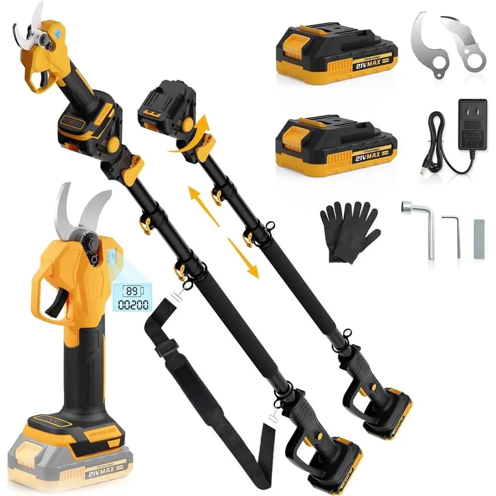 Electric shears 2 in 1 with extension rod, battery potter with 1.4 inch cutting diameter, brushless motor, LCD D