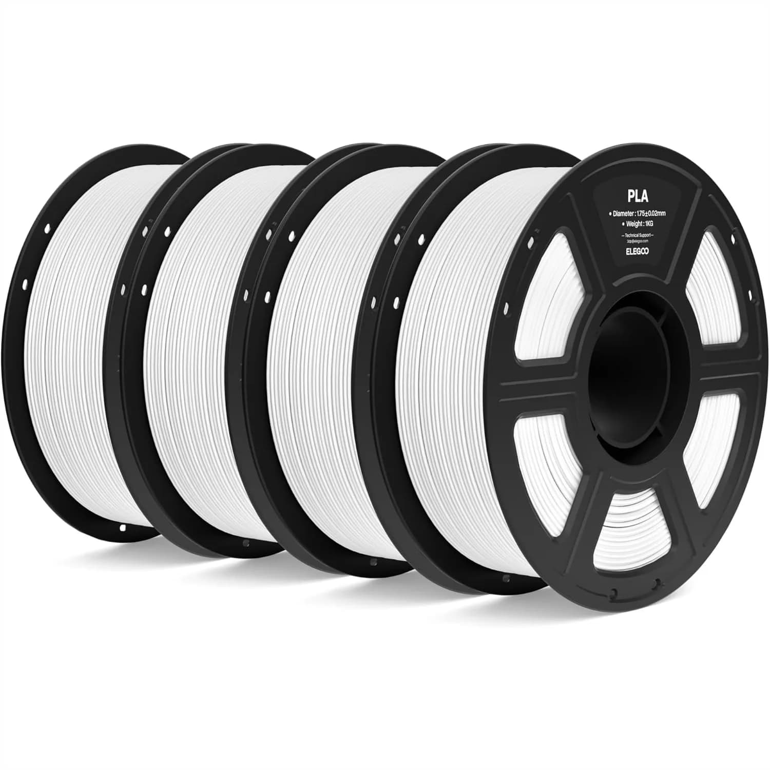 Filamento PLA 1.75mm Bianco 4KG, Alta Precisione +/-0.02mm, 4 Bobine (2.2 libbre ciascuna) per Stampanti 3D FDM, Basso Deformarsi e Inodore