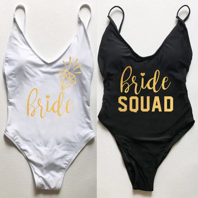 Imbottito Sexy BRIDE SQUAD Letter Print costume intero costumi da bagno donna Bikini costume da bagno Summer body Backless monokini