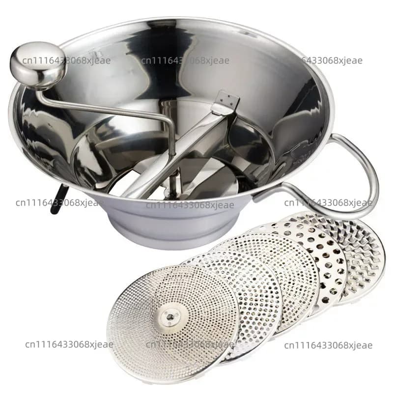 Large 304 Stainless Steel Manual Food Grinder, Hand Crank Vegetable Potato Masher, Multi-purpose Sauce Puree Blender Machine