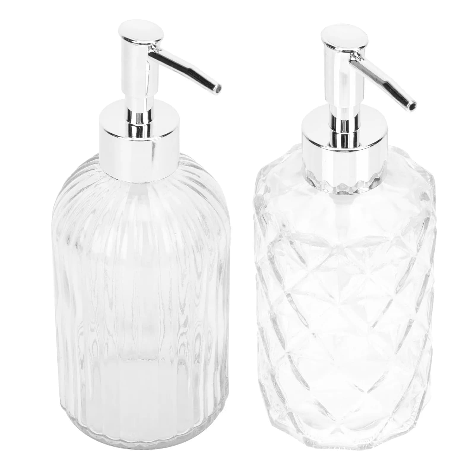 Set di 2 Eleganti Dispenser in Vetro con Pompa a Pressione per Sapone, Shampoo, Balsamo, Essenziali da Viaggio per il Bagno