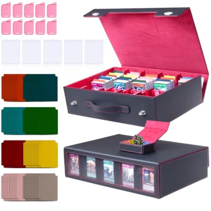 Scatola porta carte collezionabili a 5 file per MTG, con design a chiusura rapida, 3900+ carte, 5 custodie per carte, 10 fermacarte, 80 divisori e 1 divisorio di grandi dimensioni