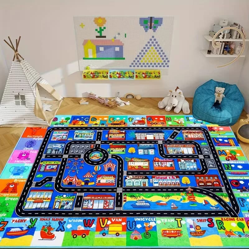 Educational ABC Game Mats with Interactive Learning of Alphanumeric Vehicles and Animal Sounds Carpet Game Room Mats Home Decor