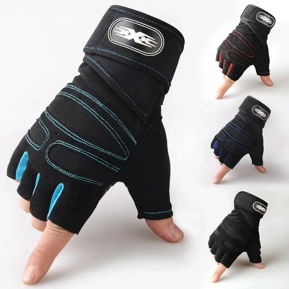 1 Pair Shock Absorb Half Finger Gloves with Wrist Wrap Support, Non Slip Breathable for Fitness Cycling Training