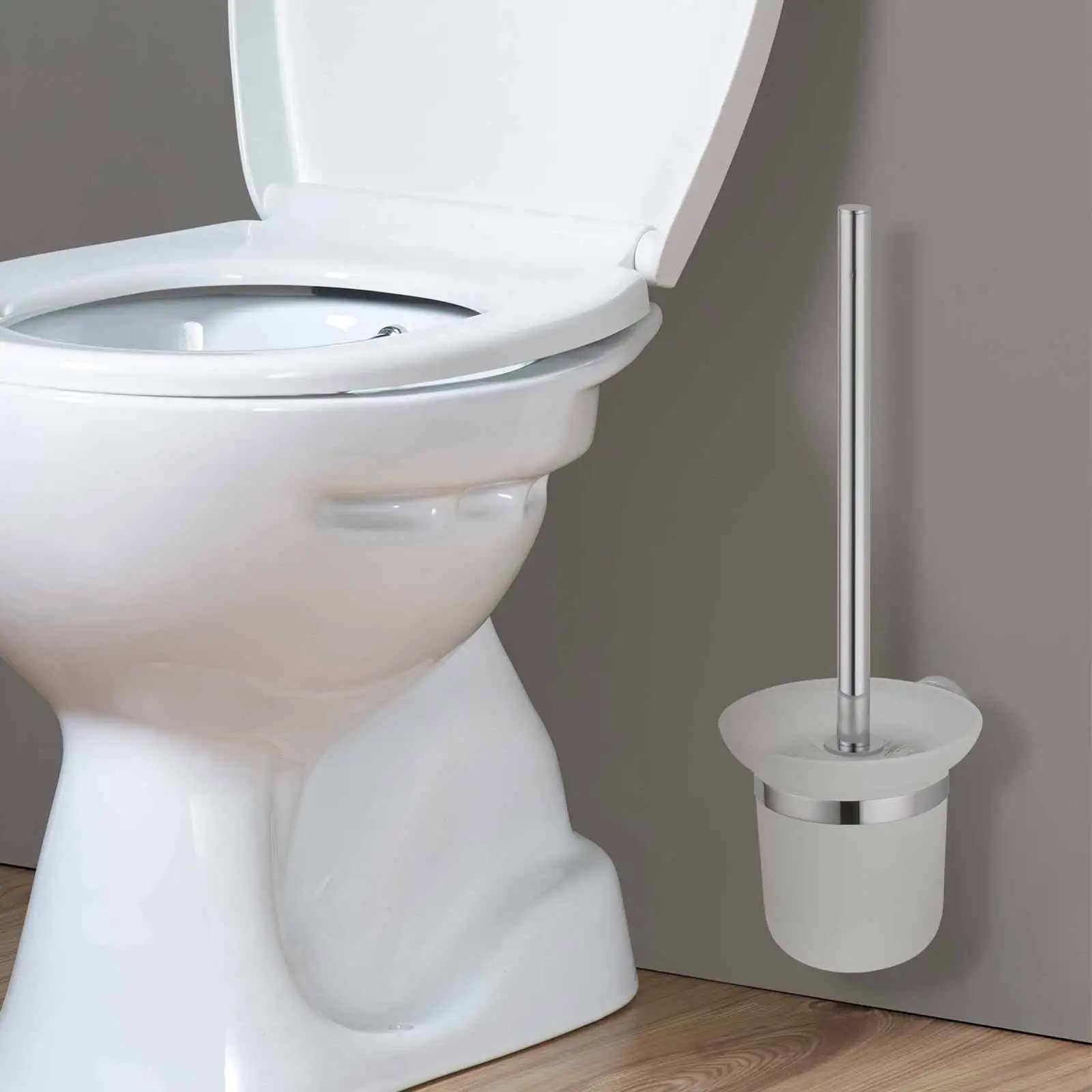 Porta scopino per WC, tazza in vetro smerigliato, salvaspazio, supporto a parete, porta scopino per bagno, porta scopino per uso domestico