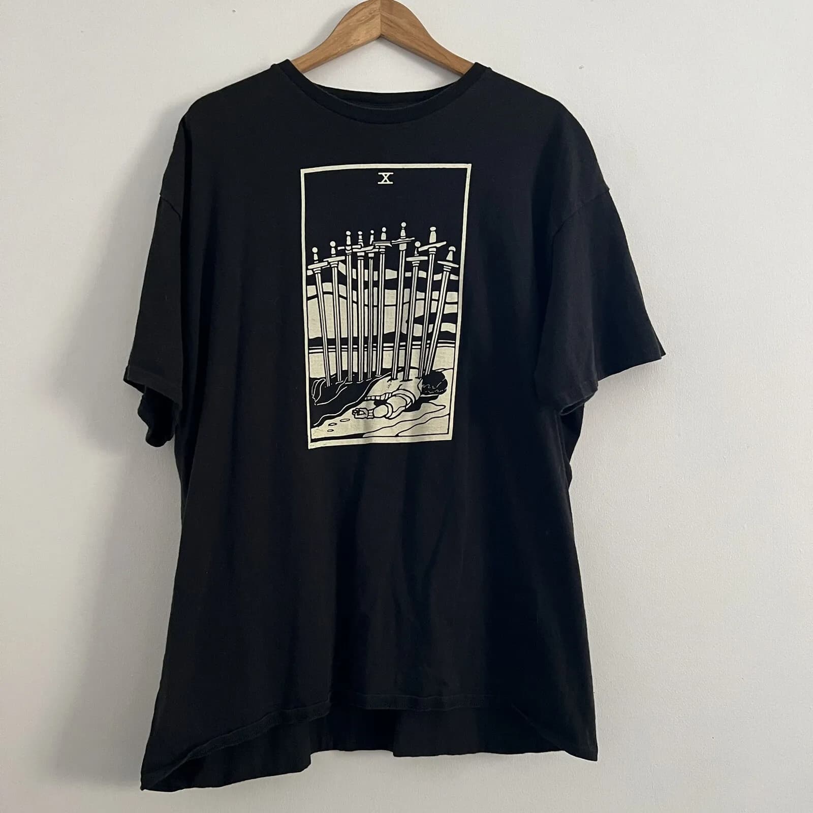 Maglietta vintage anni '90 nera Dieci di spade Tarocchi 2XL Abisso e distruzione