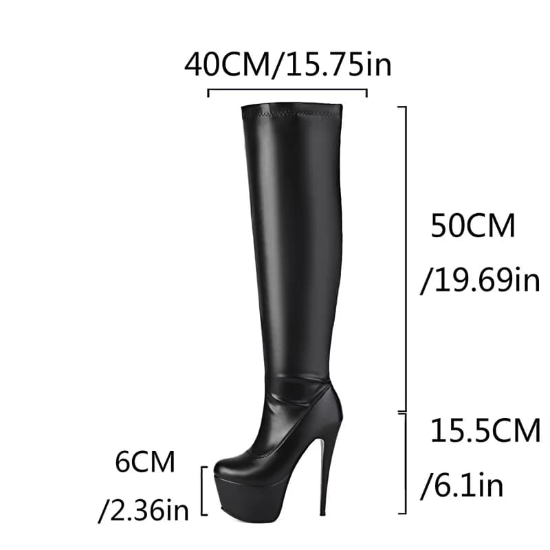 YQBTDL 2026 Stivali alti al ginocchio da donna in pelle verniciata con plateau alto e tacco super sottile Cerniera laterale Fodera in peluche Slip on Scarpe sexy