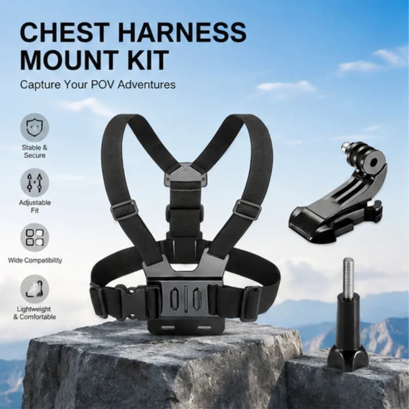 3-in-1 Chest Mount Set, Chest Strap + Phone Clip, Universal for Smartphones and Multi-brand Action Cameras, Ideal for POV Outdo