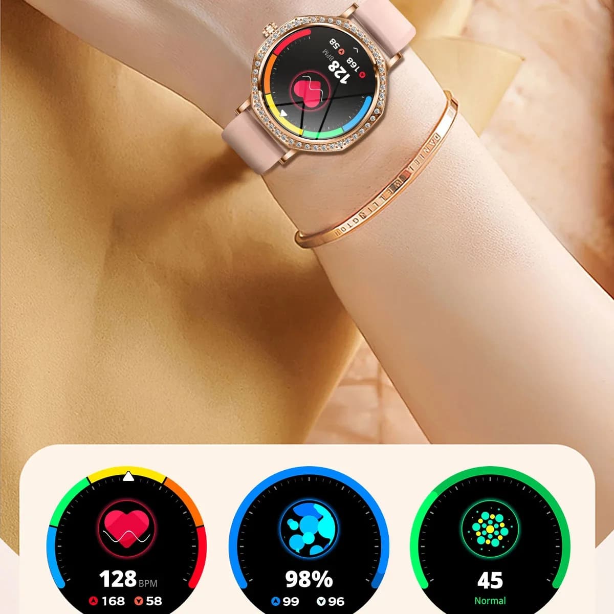 Ultra-Slim Women's Smartwatch With Diamonds, 1,32 Inch AMOLED Screen, Bluetooth Call Function, Blood Pressure Monitor, Waterproof IP68