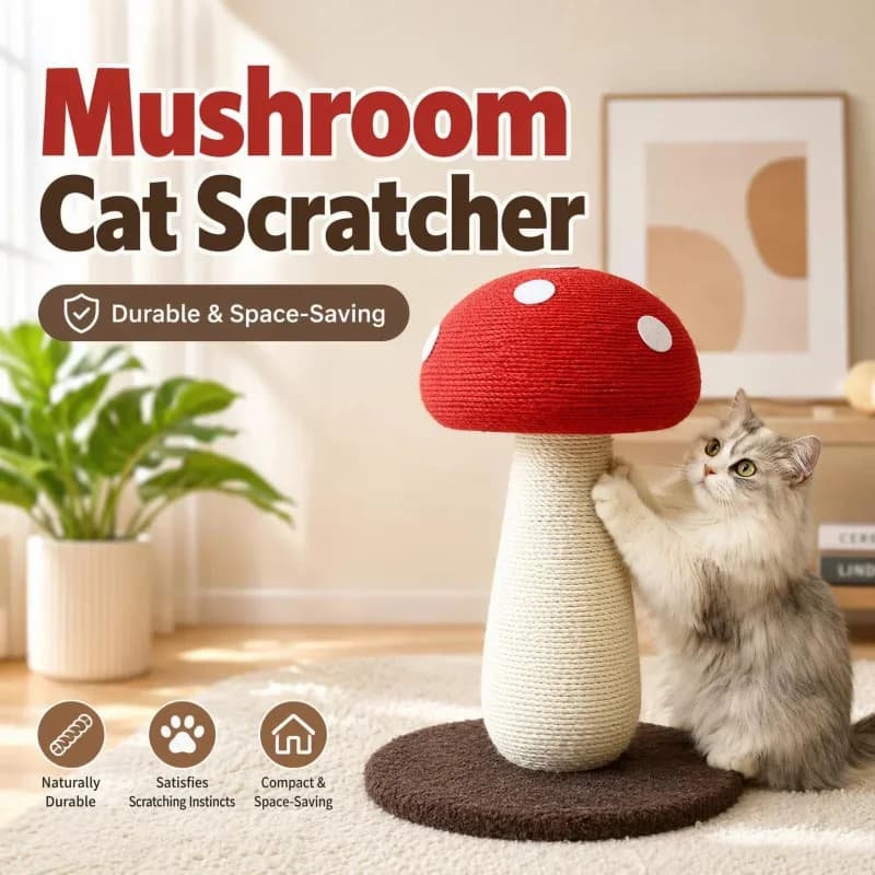 Cute Mushroom Cat Scratching Post Handwoven Natural Jute Rope Cat Scratcher Climbing Toy Furniture Protector Indoor Cats