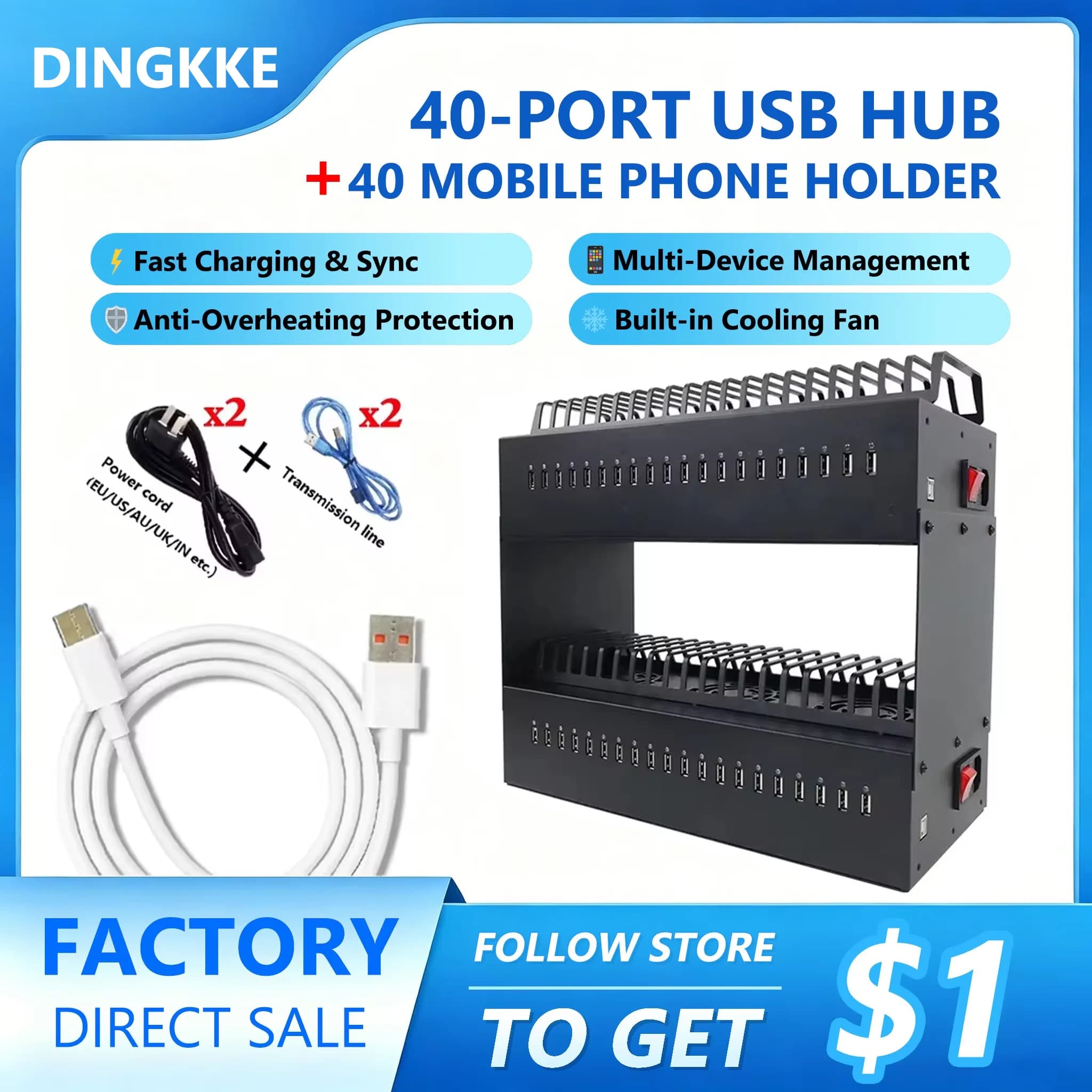 20/40 USB Ports Phone Farm Hub Android Control Box Batch Sync Unified Management for Multi Smartphones Group Control