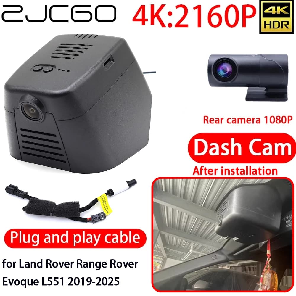 ZJCGO Dash Cam 4K DVR WiFi Front and rear with Sony lens, 24h recording for Land Rover Range Rover Evoque L551 2019-2025