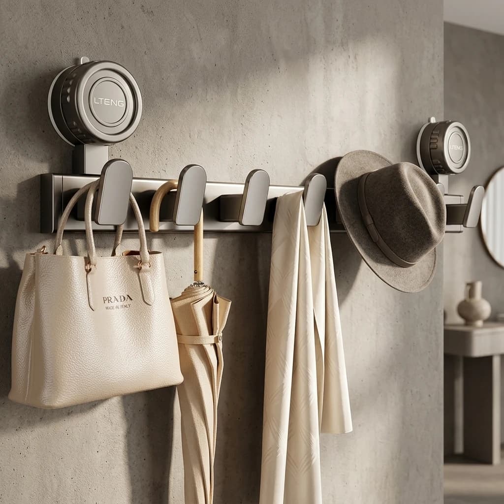 Premium Strong Suction Cup Wall Mounted Hook Rack with Advanced Wireless Technology High Quality Durable Metal Entryway Bathroom