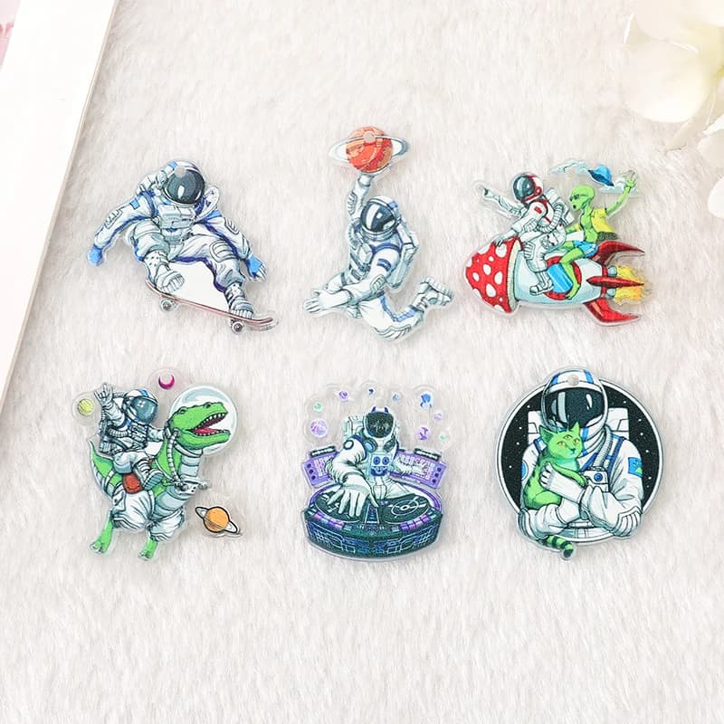 6Pcs Space Charms Creative Acrylic Astronaut Planets Alien Rocket Girl Earring Pendant Necklace DIY Making Accessories