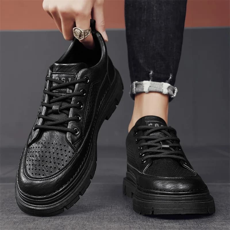 Men's Casual Work Boots Thick Bottom Waterproof Non-Slip Business Shoes Summer 2026 New Style Leather Shoes