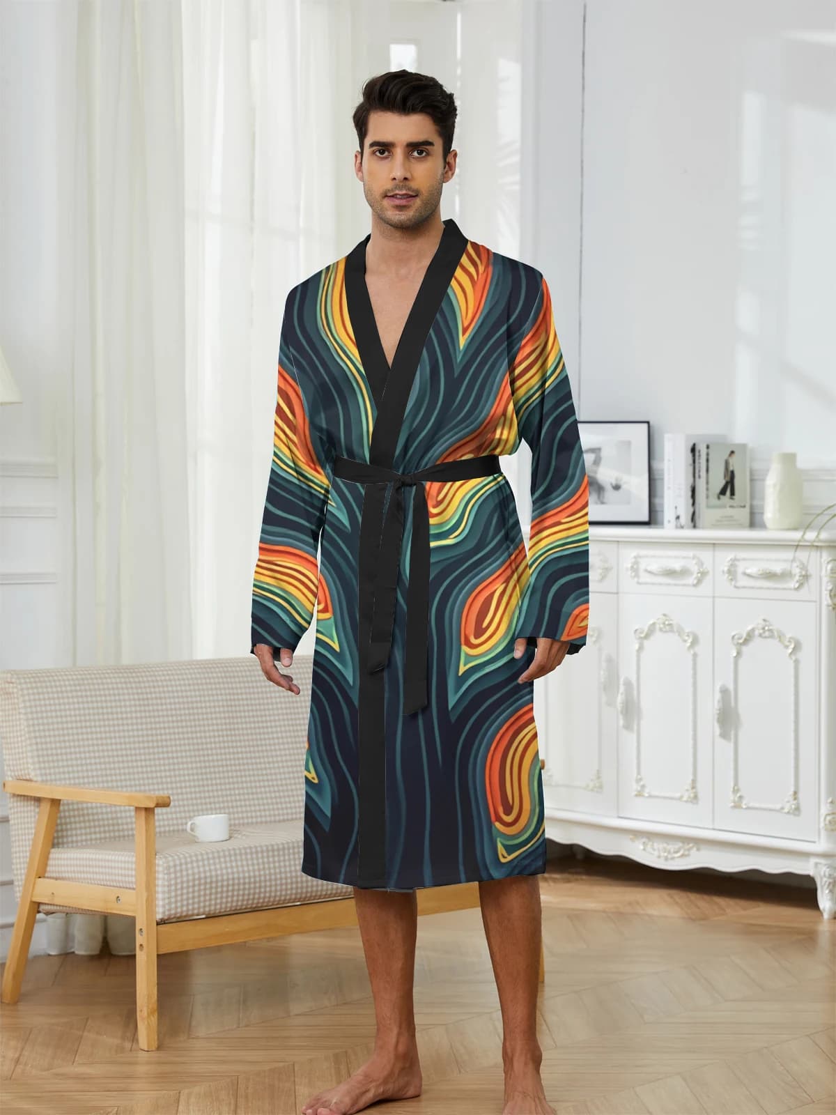 1pcs Men's Robes 2026 Spring/Summer 3D Printed Sleepwear Graphic Breathable robe Bathrobe man Funny pajamas Sleepwear