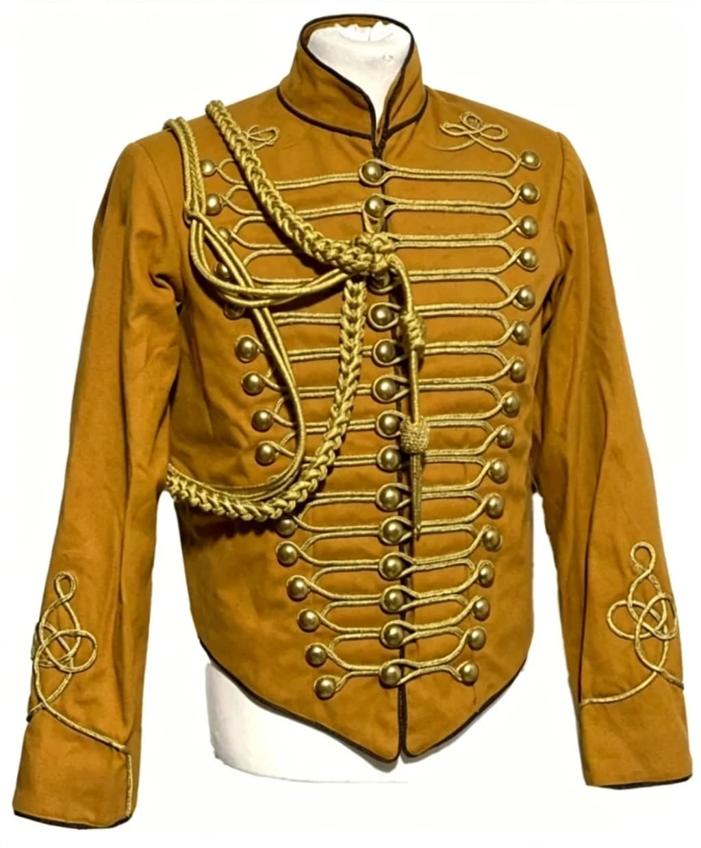 Men's Civil War Gold Braiding Hussar Officers Cosplay Costume Yellow Jacket With Gold Aiguillette Fancy Hussar Coat