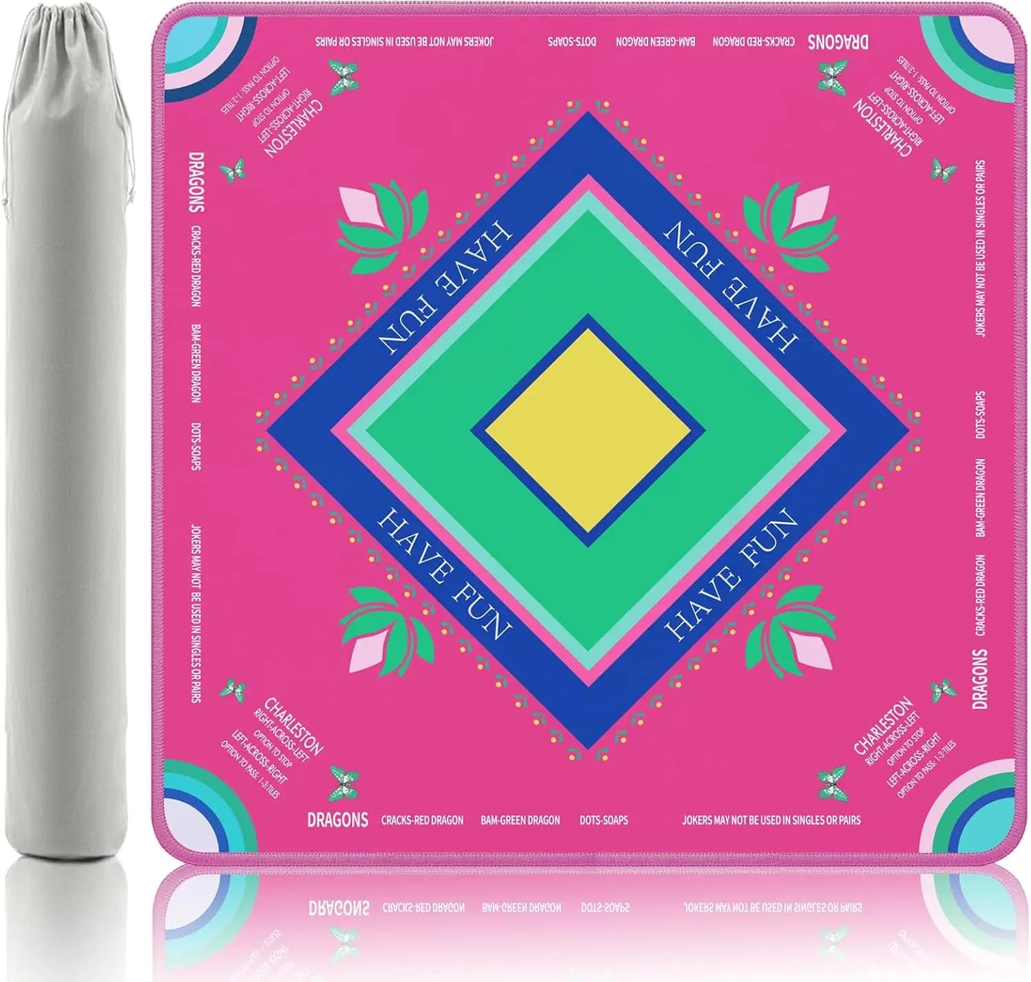 Tappetino da gioco in gomma antiscivolo e fonoassorbente, 32,4 x 32,4 pollici, magenta, pieghevole per Mahjong e giochi da tavolo