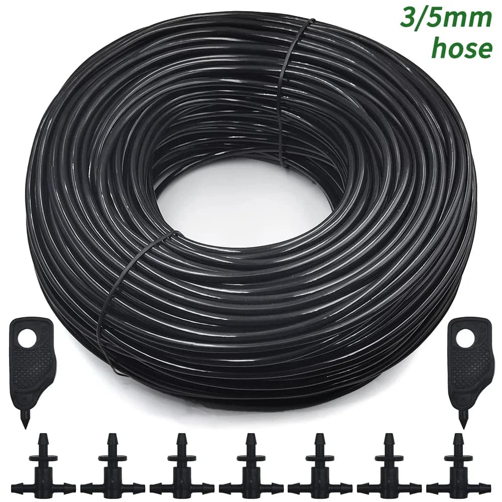Tubo per irrigazione da giardino 5-140m, tubo da 3/5mm, tubazione da 1/8'' per serra, bonsai, piante, fiori, gocciolatore a freccia, irrigatore