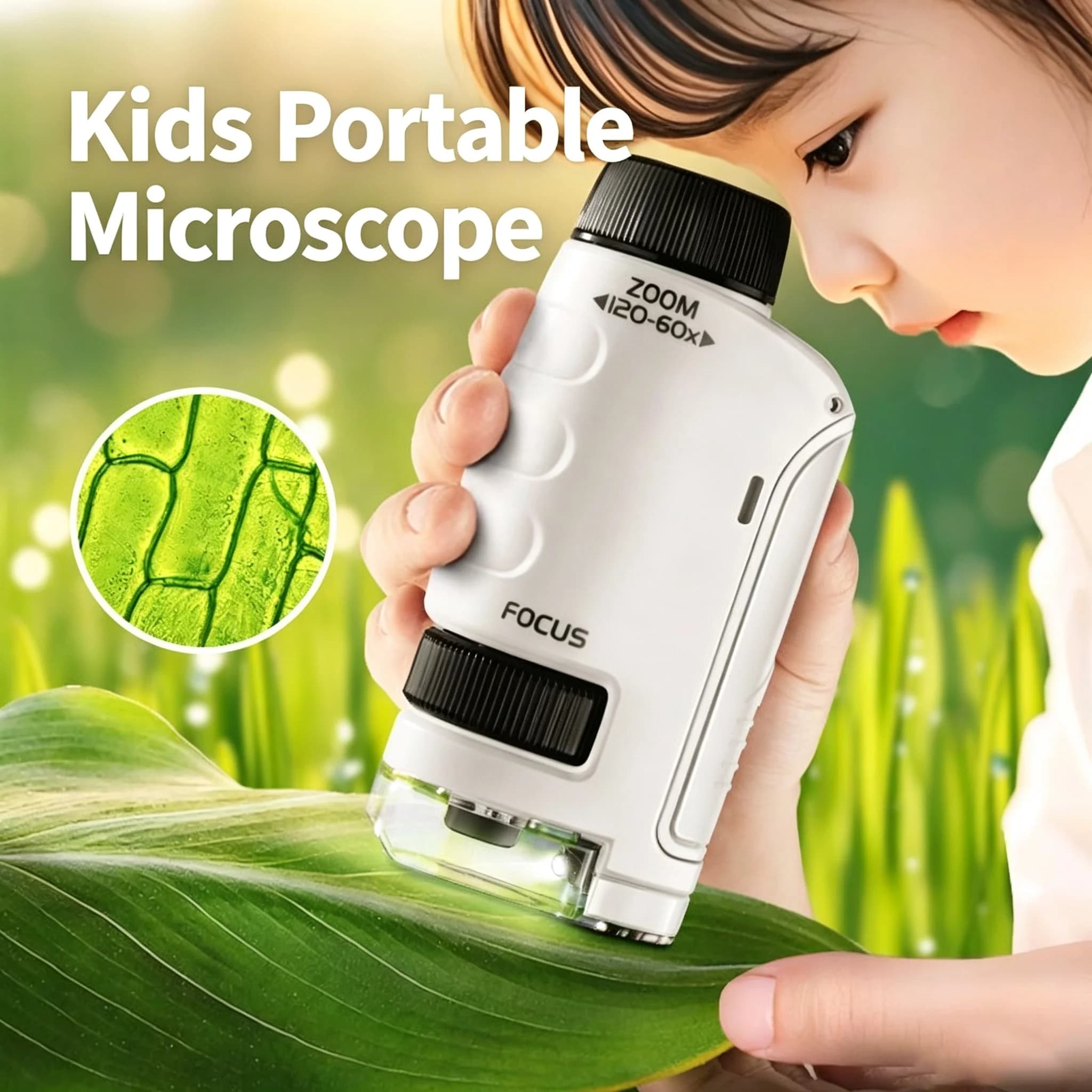 Portable Handheld Microscope for Kids, Biological Science Experiment Kit, STEM Educational Toy Gift for Boys Girls