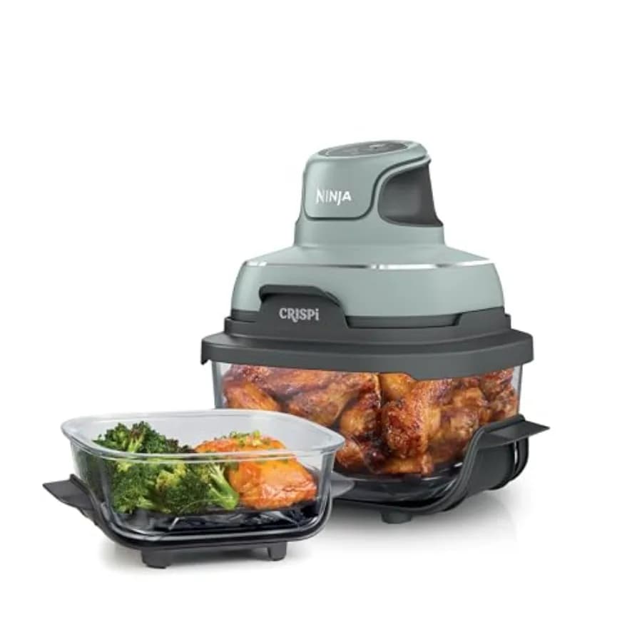 Friggitrice ad aria 4-in-1 in vetro per uso in cucina, vetro borosilicato, verde, non tossico, contenitori da 4QT (6 tazze) con coperchi, adatta a microonde/congelatore.