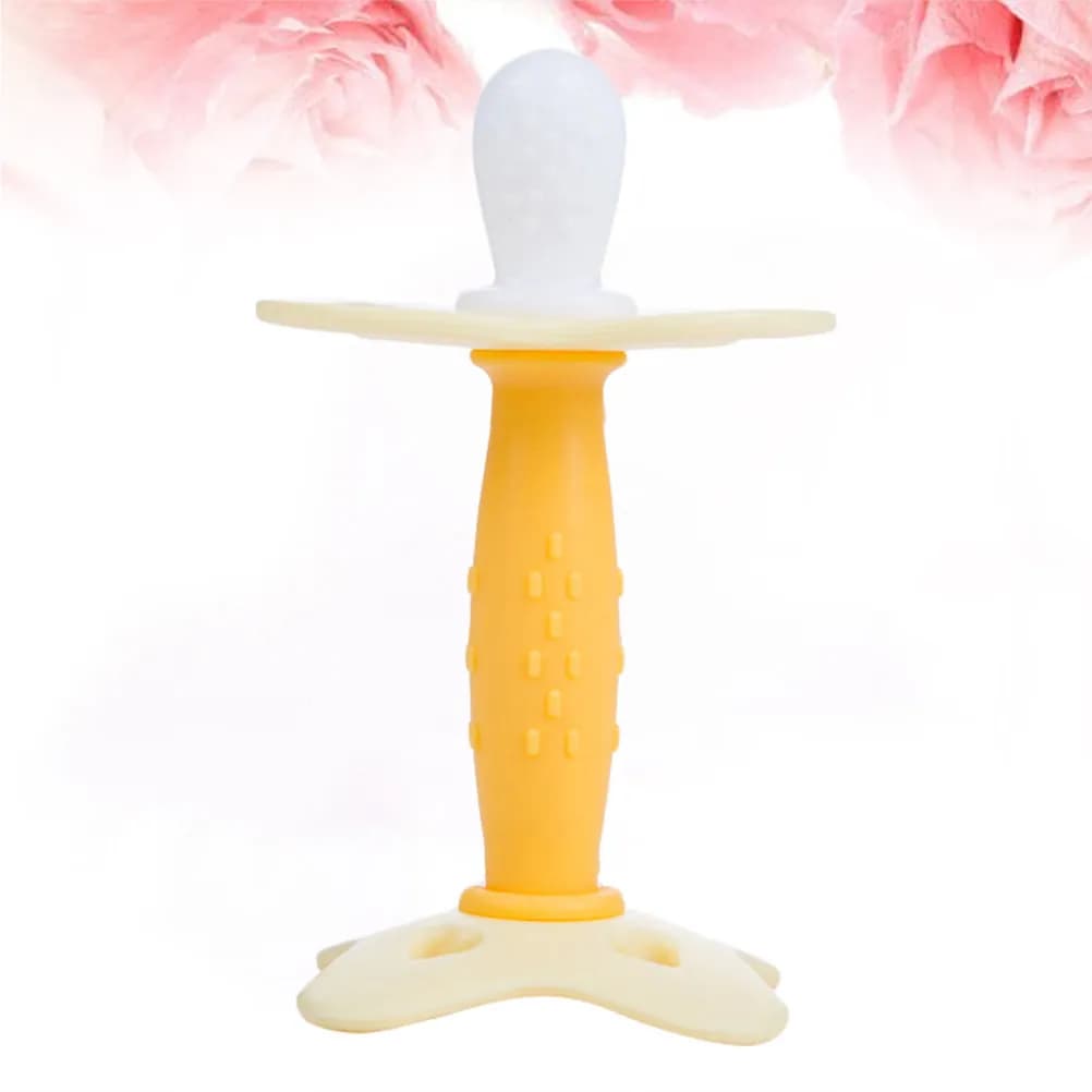 Massaggiagengive in silicone giallo per neonati, design sicuro anti-ingozzamento, colori vivaci, stimola la sensibilità visiva, aiuto per la dentizione e la stimolazione dei molari