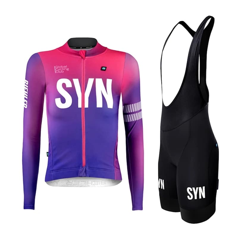 SYN- women's cycling clothing with long sleeves colored racing mesh for cycling on tight road and shorts with straps with reflective logo Anti-uv