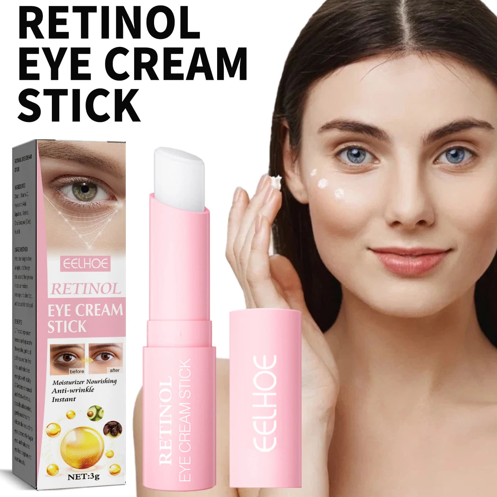 Crema per gli occhi al retinolo Stick Dissolvenza linea sottile Rimuovi le rughe Borse per gli occhi Anti-gonfiore Cerchio scuro Levigante Rassodante Sotto la cura della pelle degli occhi
