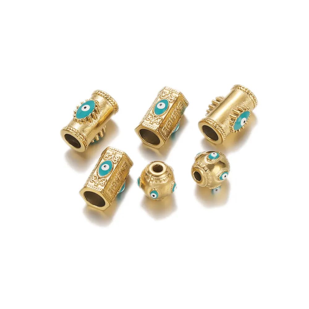 2 pezzi smalto occhi di tacchino perline distanziatrici allentate collane in acciaio inossidabile Charms bracciali pendenti con perline gioielli fai da te che fanno risultati