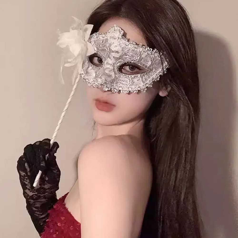 Maschere Veneziane per Feste, Maschere per Carnevale e Festival, Maschera Traslucida a Mezzo Viso con Bastoncino