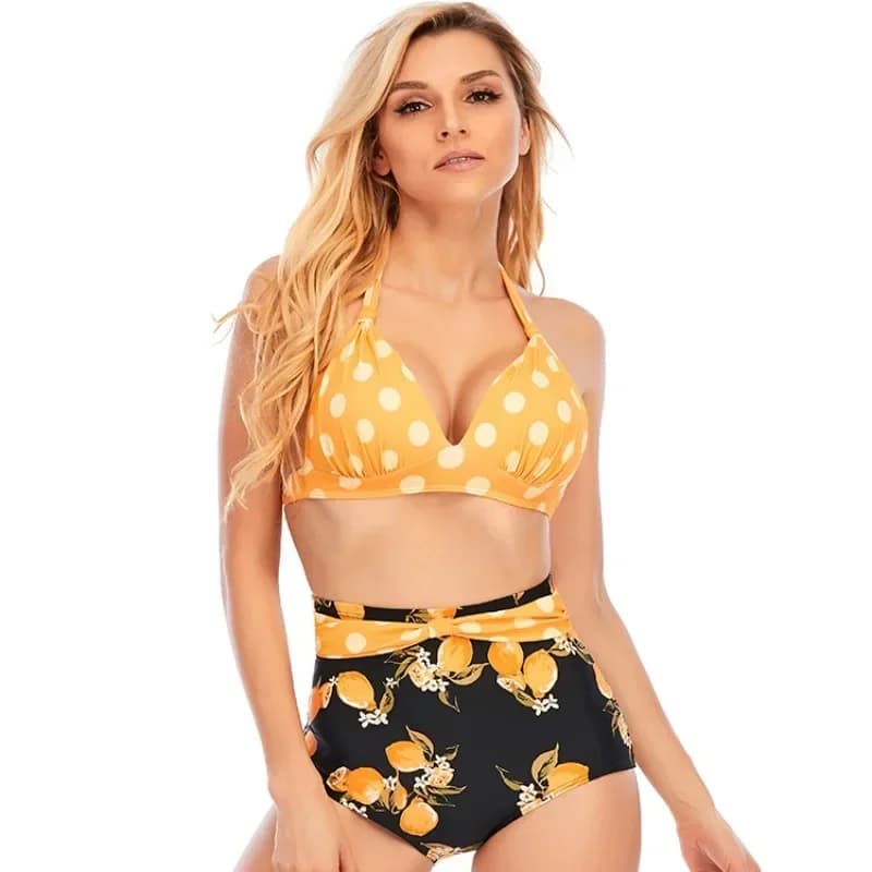 Nuovo Bikini Sexy a Pois Push-Up Taglie Forti da Donna, Costume da Bagno a Vita Alta con Spalline e Lacci, Collezione Estate 2026 per la Spiaggia