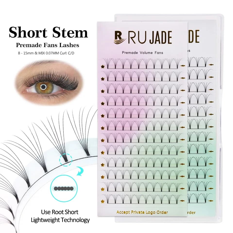 RUJADE Short 3D 4D 5D 6D Premade Russian Volume Fans Eyelash Extensions 0.07 0.10 CD Vison Fake Prefabricated Eyelash Supplies