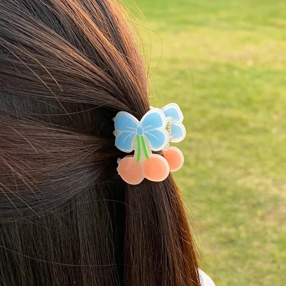 Fashion Bow Cherry Hair Claw Fruit Hairpin Plastic Shark Clip Large Acrylic Hair Grab Clip Travel