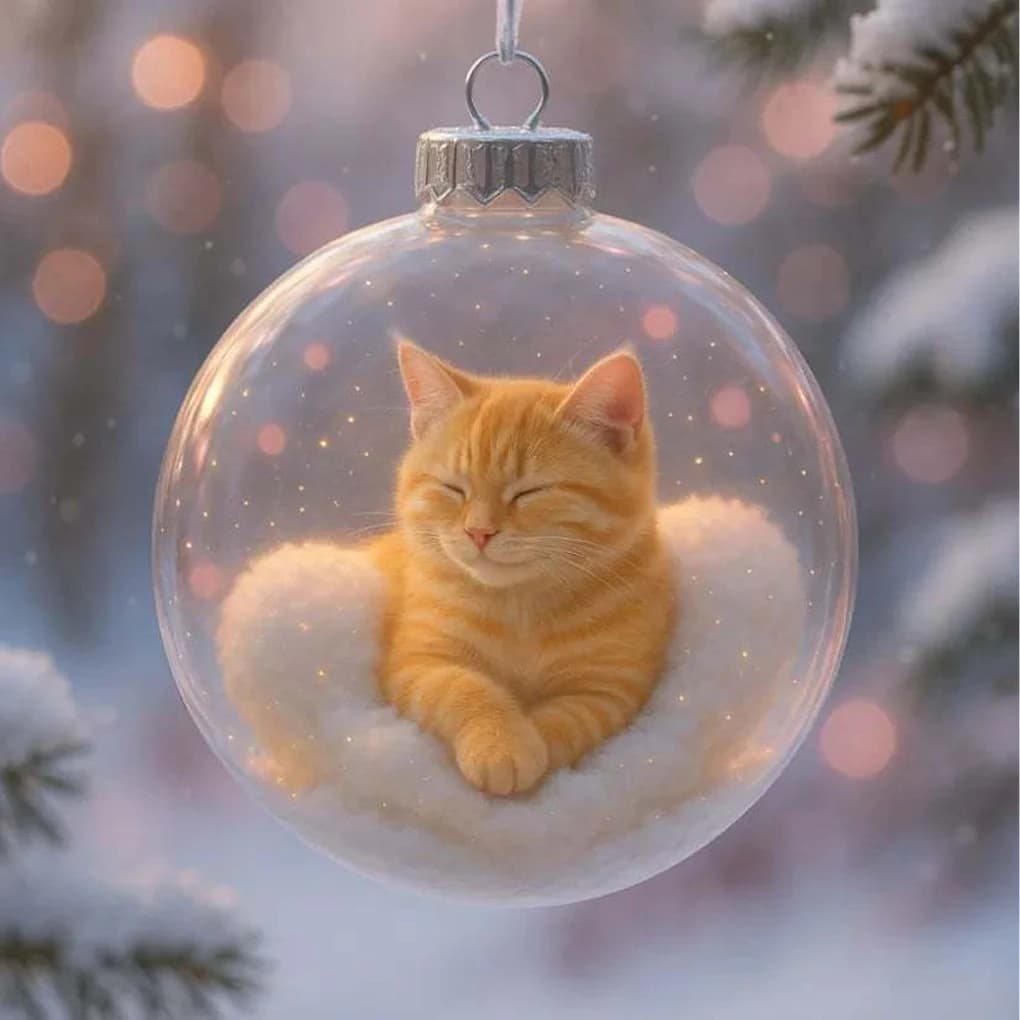Caldo! Ciondolo natalizio con decorazione leggera in cristallo con globo di neve 3D, acrilico leggero, ideale per alberi di Natale, gatti