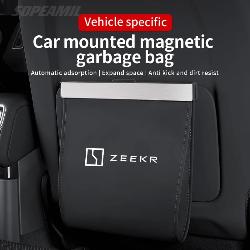 Car Garbage Bag For ZEEKR X 001 007 009 MIX 9X Led Light Magnetic Adsorption Seat Back Hanging Storage Bag Trash can Accessories