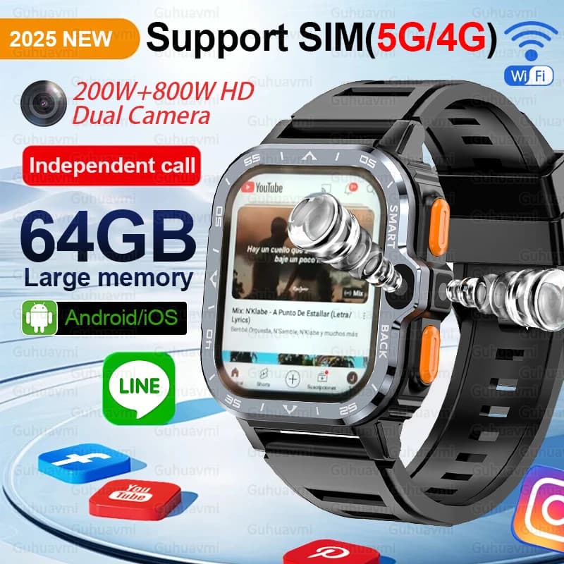 5G SIM Card Smart Watch Navigazione GPS 64GB Grande memoria WIFI Accesso rapido su Internet 800W HD Doppia fotocamera Vedio Chiamata NFC smartwatch
