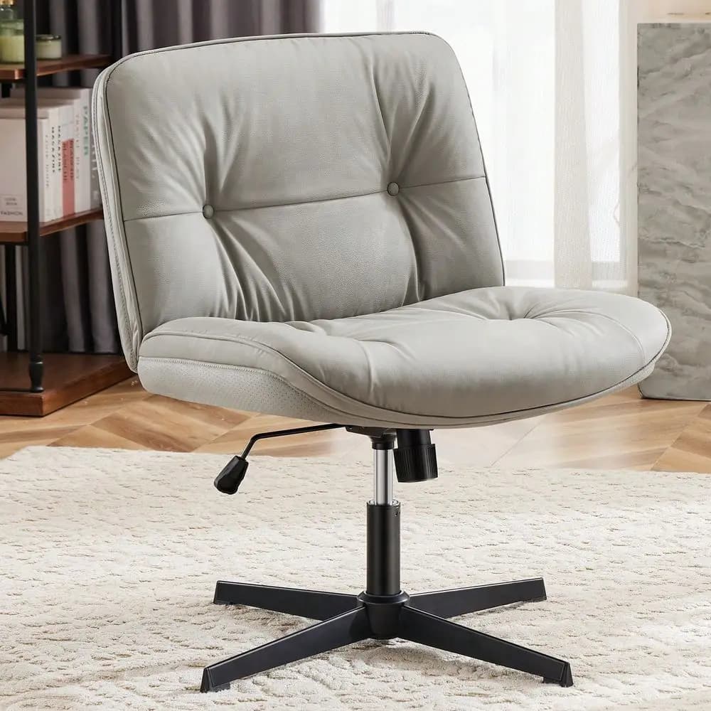 Sedia con Gambe Incrociate, Senza Braccioli, Seduta Larga per Ufficio, Senza Ruote, Girevole, Altezza Regolabile, Comoda Postazione di Lavoro Moderna