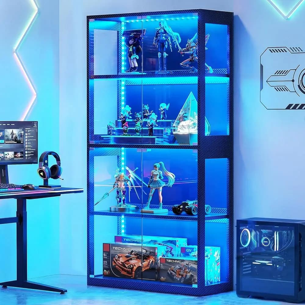 4-Tier Glass Display Cabinet with RGB Lighting for Collectibles and Game Room