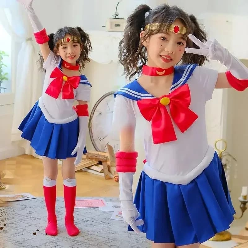 Anime Sailor Style Cosplay Short Dress Full Set With Gloves Socks Headwear For Halloween Carnival Theme Party Dress Up