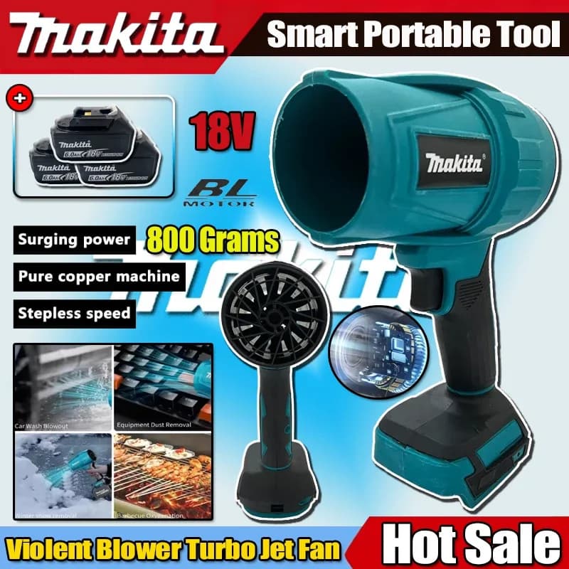 Soffiatore Violento Makita 22000 RPM Turbo Jet Fan 18V, Soffiatore Elettrico Ricaricabile con Luce, Strumento per la Pulizia dell'Auto
