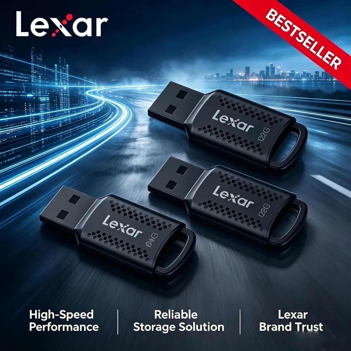 Lexar USB Flash Drive V400 USB 3.2 Original Flash U Disk 32GB 64GB 128GB Black Memory Stick for Computer Pro Max