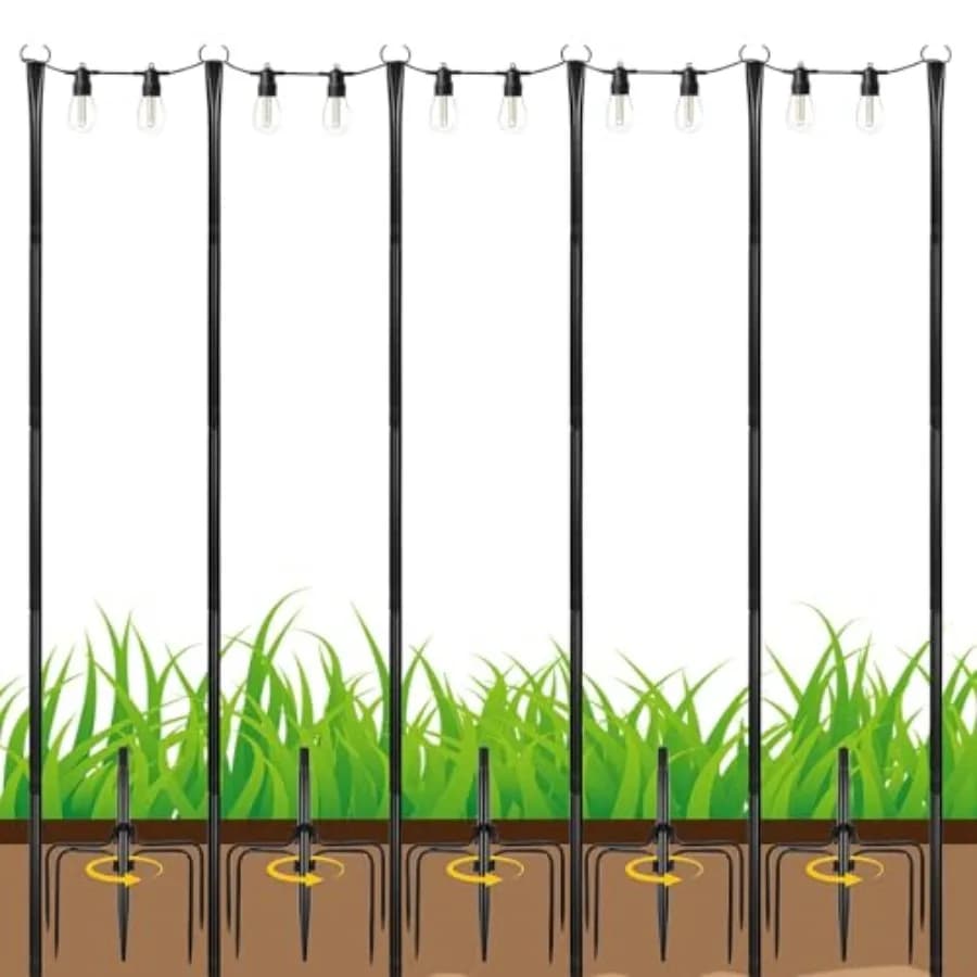 Set di 6 Pali Regolabili per Luci da Esterno con Picchetti in Metallo Resistente per Giardino, Patio, Cortile - Supporto Stabile per H